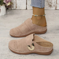 Fabrizia | Women's Perforated Slip-On Wedge Sandals in Light Brown