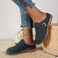 Fabrizia | Women's Perforated Slip-On Wedge Sandals in Navy Blue