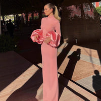 Fabrizia | Women's Stand Collar Ruffle Elegant Maxi Dress in Pink