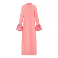 Fabrizia | Women's Stand Collar Ruffle Elegant Maxi Dress in Pink