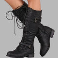 Faith | Women's Knee-High Lace-Up Buckle Strap Combat Boots