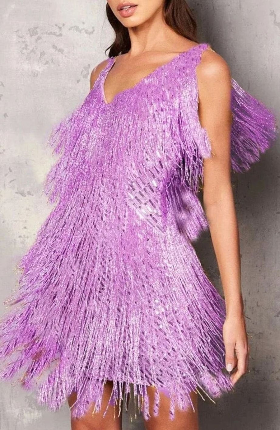Fallon | Women's A-Line Sequin Fringe Sleeveless Cocktail Dress in Purple