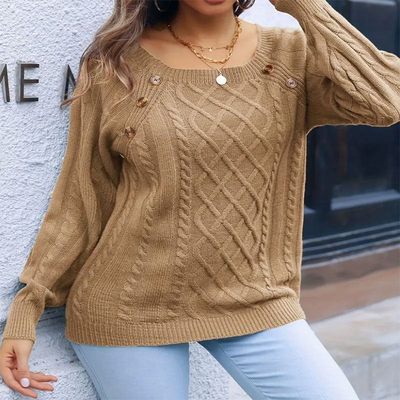 Farida | Women's Button Detail Elegant Sweater in White