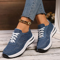 Fausta | Women's Lace Front Design Sneakers in Blue