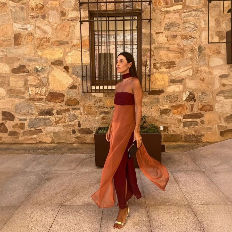 Faustina | Women's Flowing Chic Maxi Dress in Red