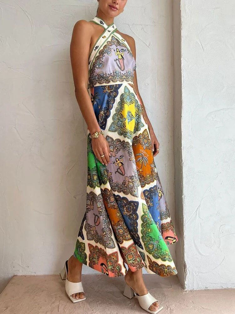 Faustine | Women's Sleeveless Floral Maxi Dress in Multicolor