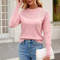 Fay | Women's Crew Neck Lace Knit Elegant Sweater