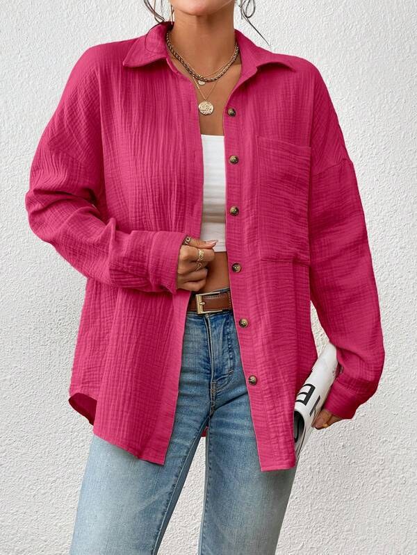 Fay | Women's Button-Front Casual Shirt in Himbeer Red