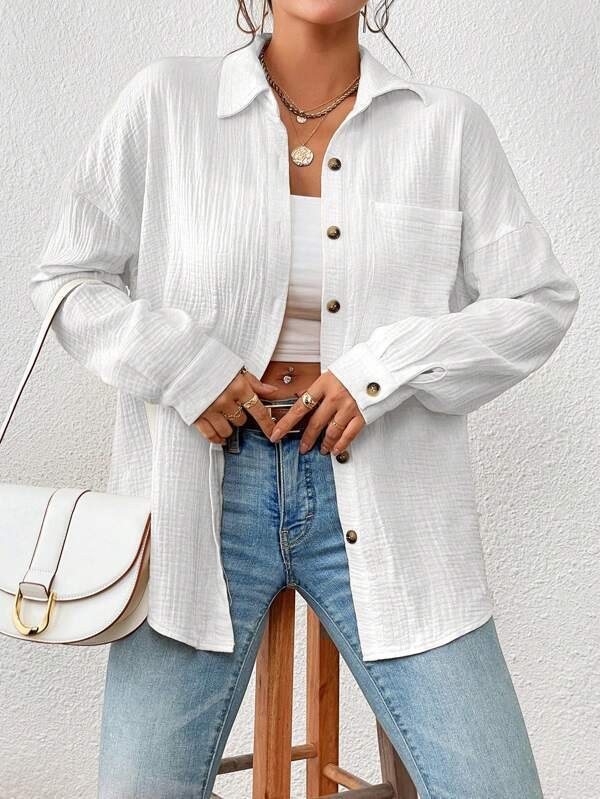 Fay | Women's Button-Front Casual Shirt in White