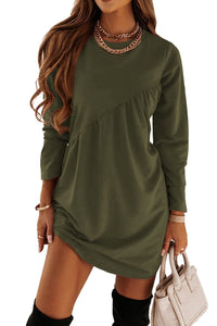 Felicia | Women's Asymmetric Long Sleeve Casual Dress in Olive Green