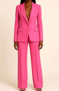 Felicity | Women's Tailored Single-Button Blazer Wide-Leg Pants Suit Set in Pink
