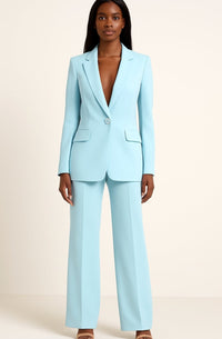 Felicity | Women's Tailored Single-Button Blazer Wide-Leg Pants Suit Set in Turquoise