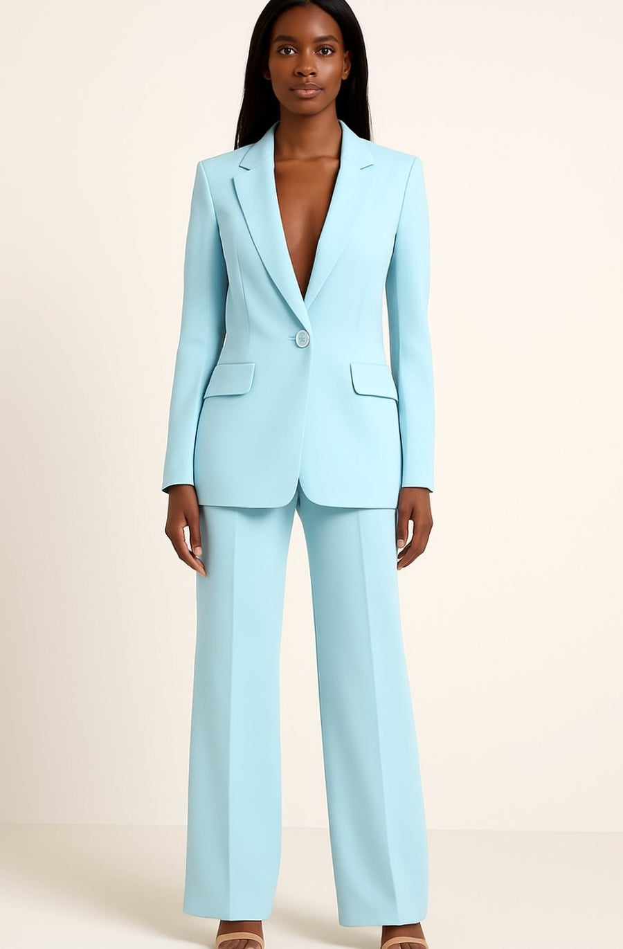 Felicity | Women's Tailored Single-Button Blazer Wide-Leg Pants Suit Set in Turquoise