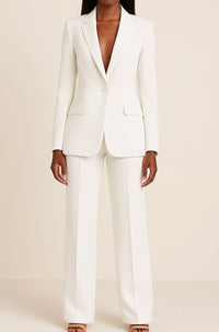 Felicity | Women's Tailored Single-Button Blazer Wide-Leg Pants Suit Set in White