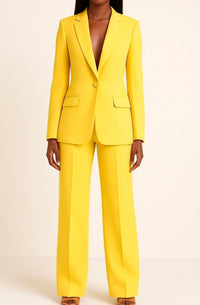 Felicity | Women's Tailored Single-Button Blazer Wide-Leg Pants Suit Set in Yellow