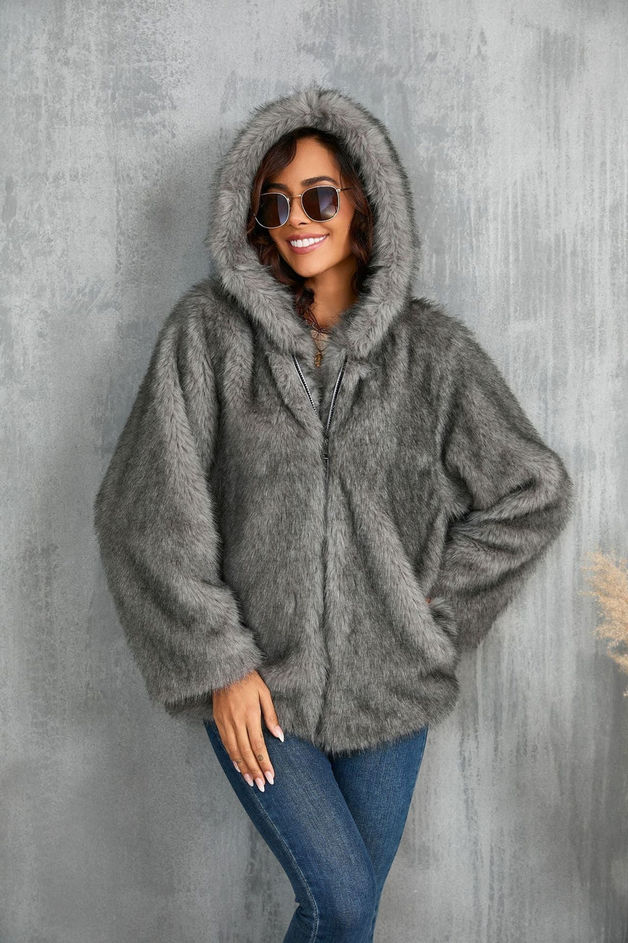 Felicula | Women's Cozy Hooded Jacket in Gray