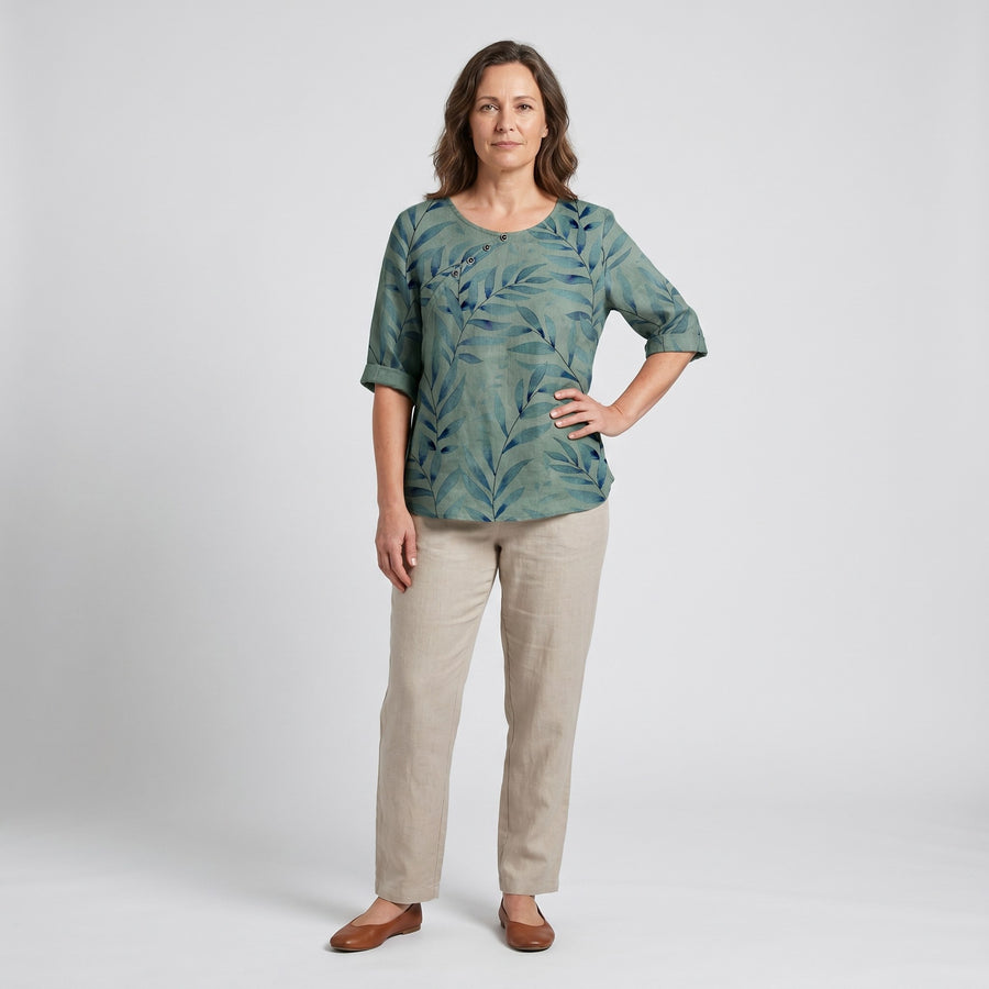 Fenella | Women's Printed Asymmetric Button Blouse