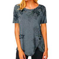 Fenella | Women's Asymmetric Floral Casual T-Shirt in Gray