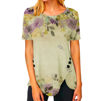 Fenella | Women's Asymmetric Floral Casual T-Shirt in Yellow