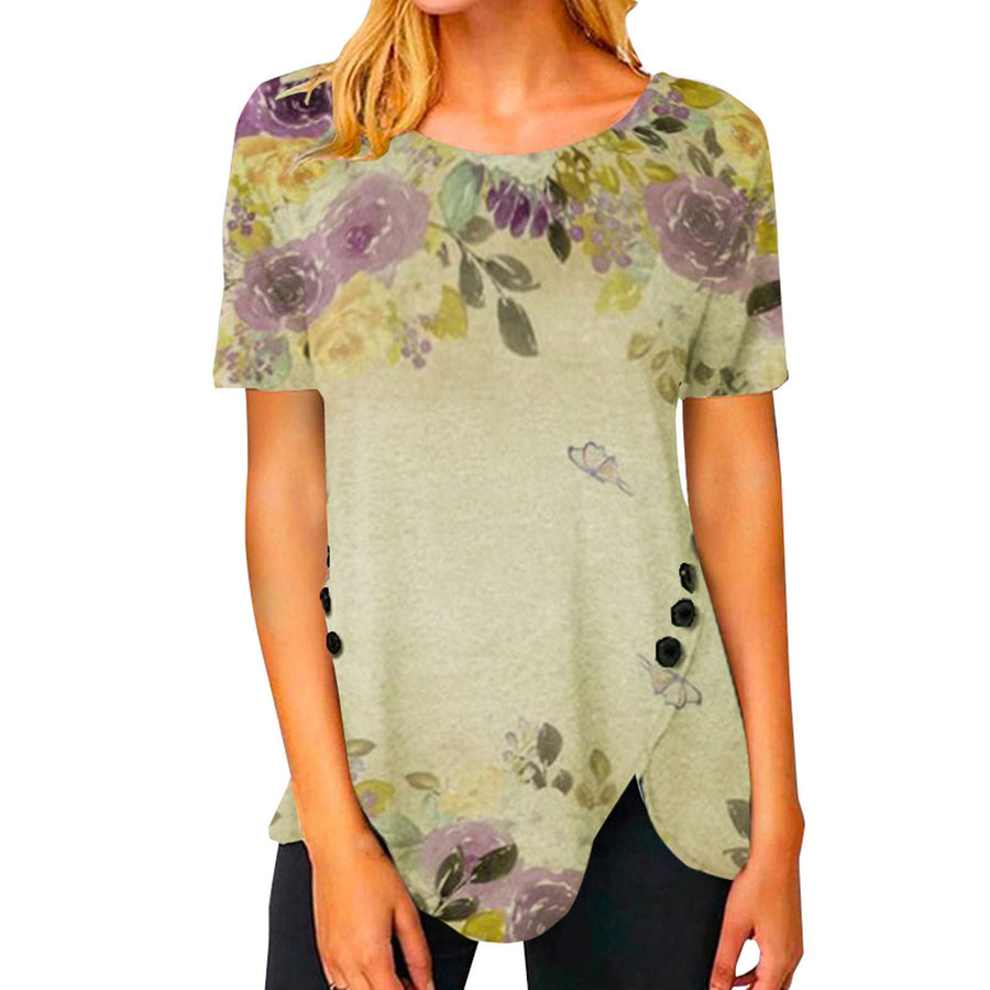 Fenella | Women's Asymmetric Floral Casual T-Shirt in Yellow