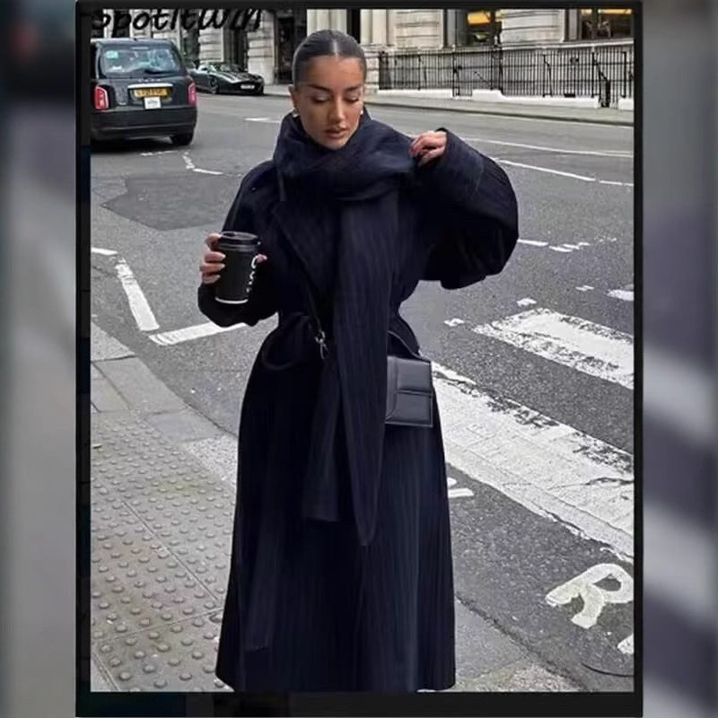 Fenella | Women's Tie Belt Belted Elegant Coat in Dark Gray