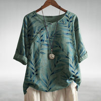Fenella | Women's Printed Asymmetric Button Blouse in Green