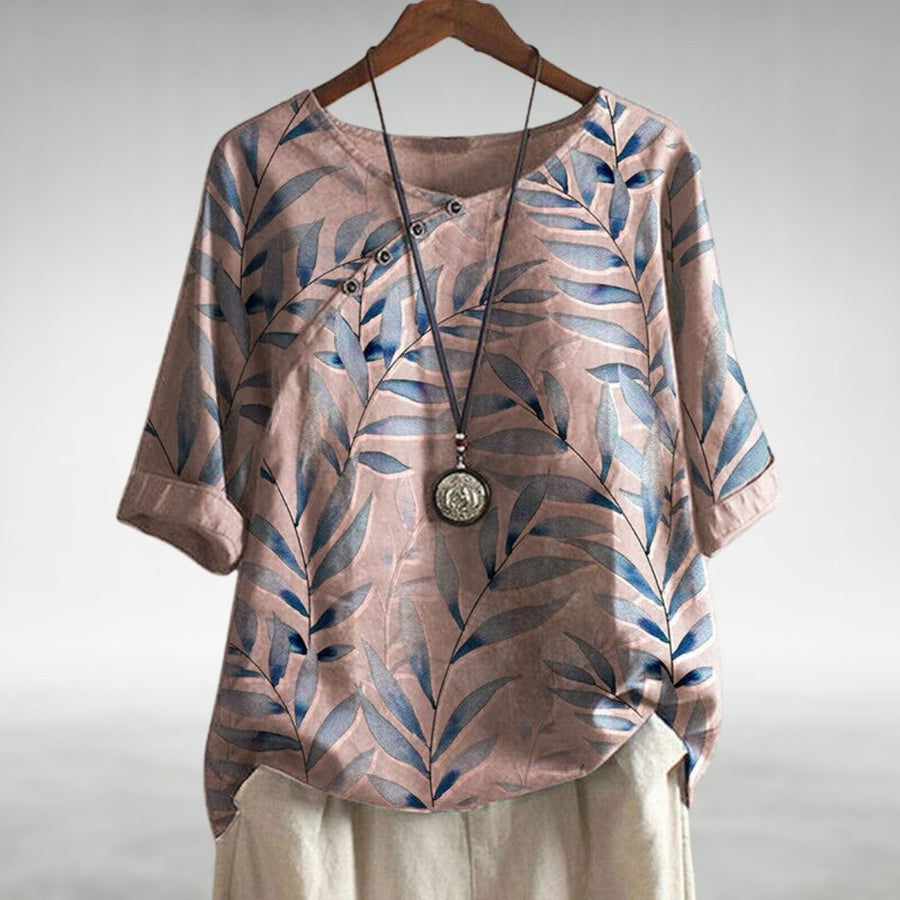 Fenella | Women's Printed Asymmetric Button Blouse in Pink