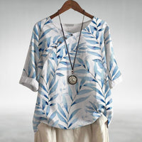 Fenella | Women's Printed Asymmetric Button Blouse in White