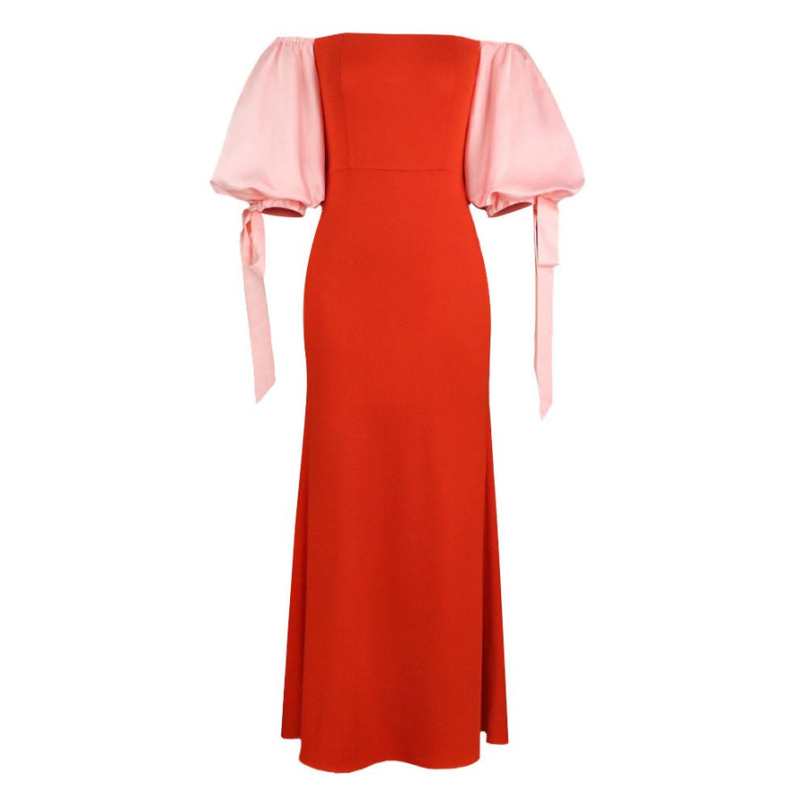 Feodora | Women's Voluminous Satin Maxi Dress in Red