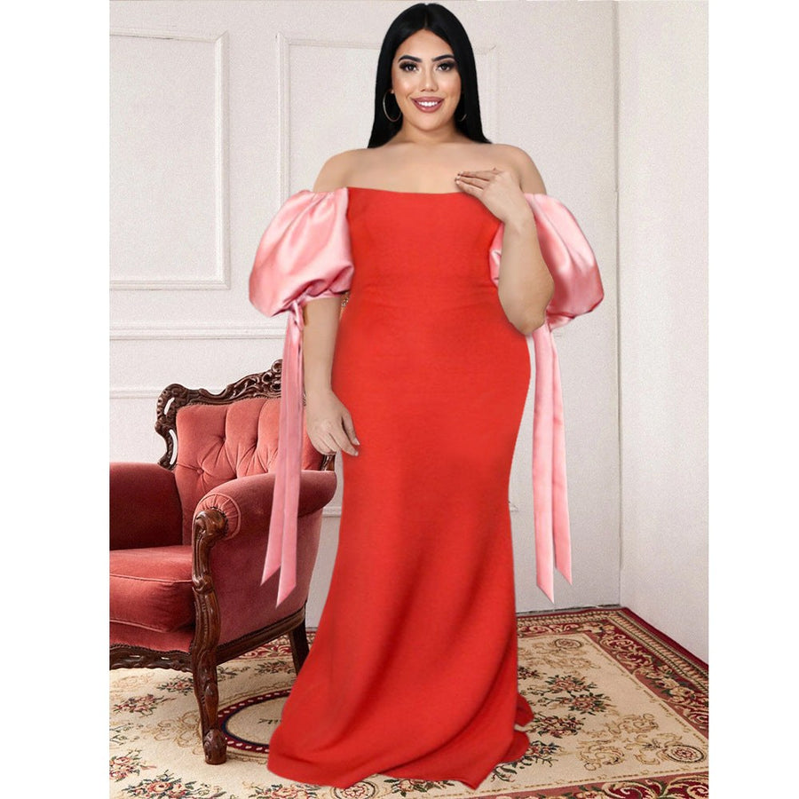 Feodora | Women's Voluminous Satin Maxi Dress in Red