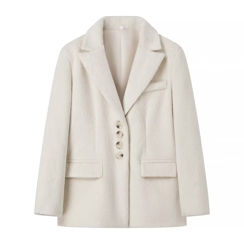 Fern | Women's Fleece Soft Elegant Blazer in White