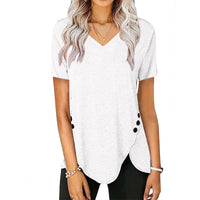 Fern | Women's Button Detail Asymmetric V-Neck Casual T-Shirt