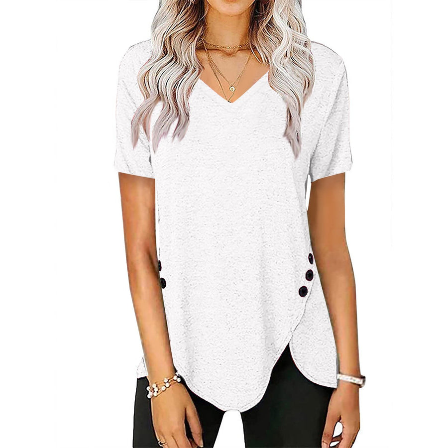 Fern | Women's Button Detail Asymmetric V-Neck Casual T-Shirt