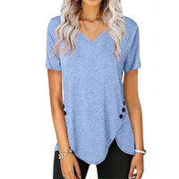 Fern | Women's Button Detail Asymmetric V-Neck Casual T-Shirt
