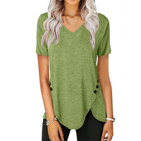 Fern | Women's Button Detail Asymmetric V-Neck Casual T-Shirt