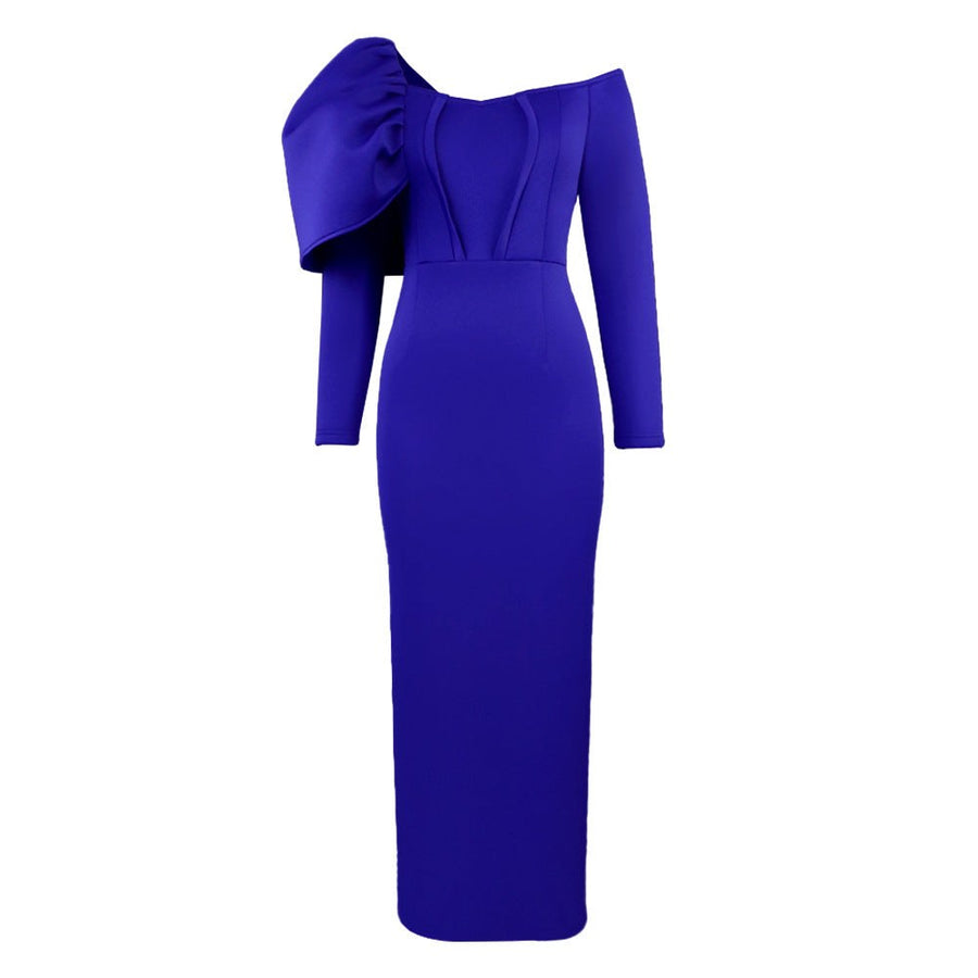 Fernanda | Women's Puff Sleeve Voluminous Maxi Dress in Blue