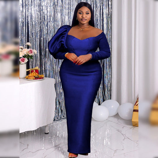 Fernanda | Women's Puff Sleeve Voluminous Maxi Dress in Blue