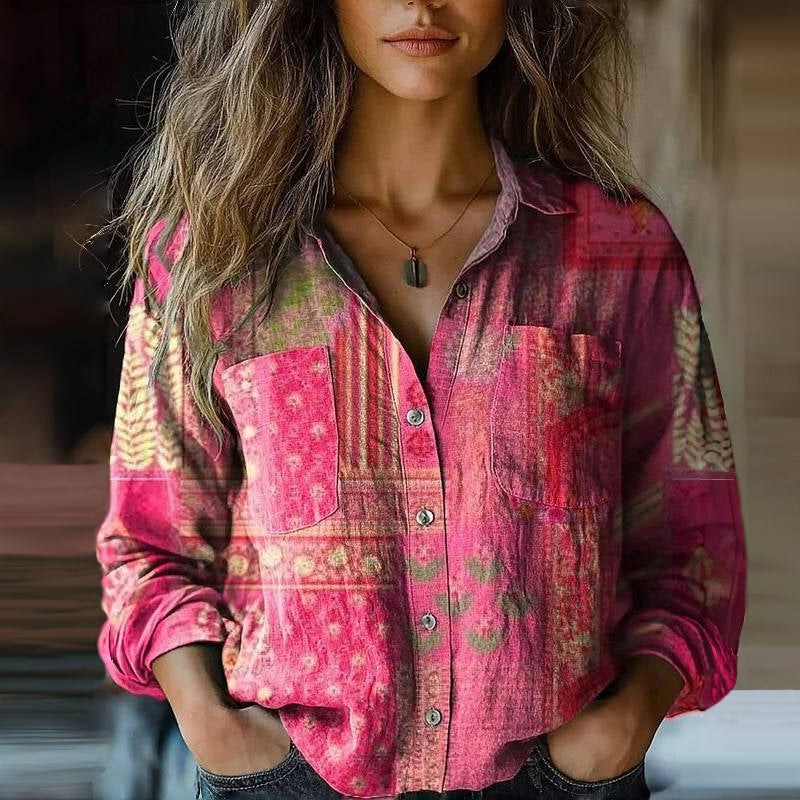 Ffion | Women's Bohemian Vintage Blouse in Pink