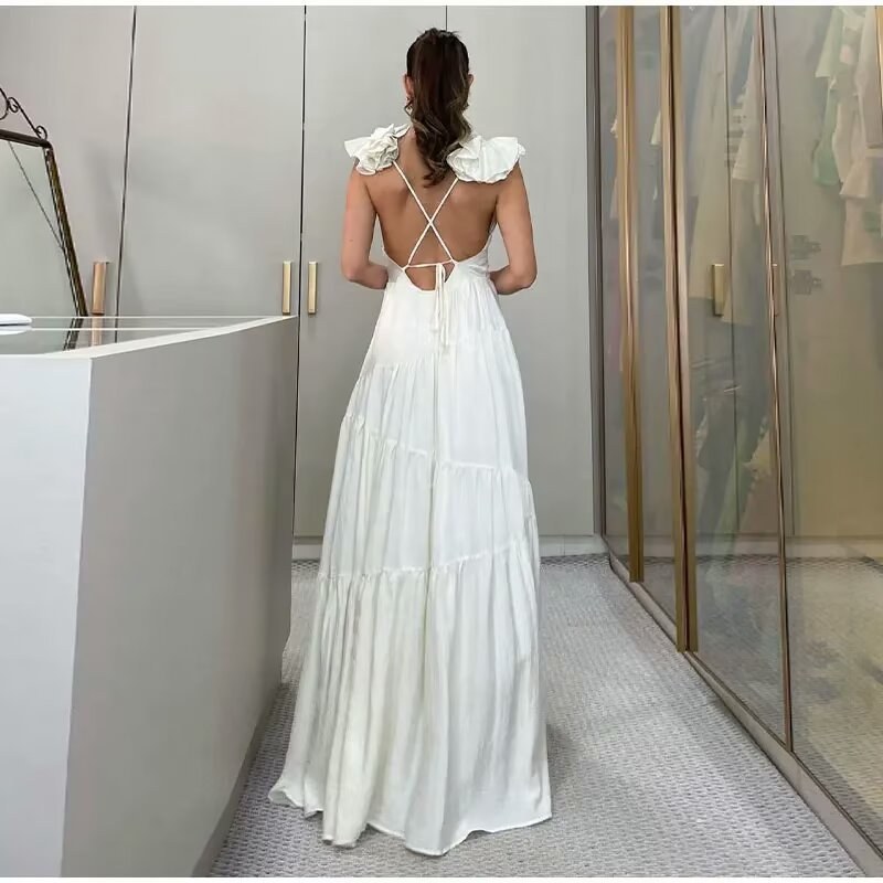 Fiammeta | Women's V-Neck Ruffle Elegant Maxi Dress