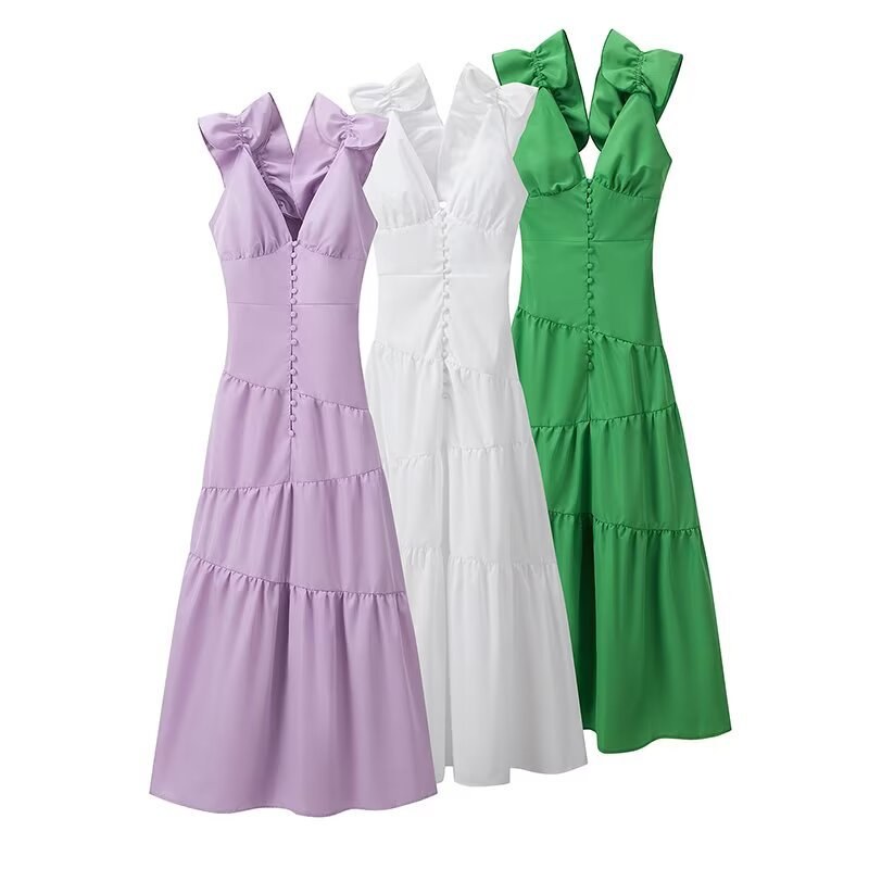 Fiammeta | Women's V-Neck Ruffle Elegant Maxi Dress