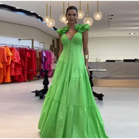 Fiammeta | Women's V-Neck Ruffle Elegant Maxi Dress