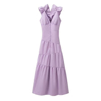 Fiammeta | Women's V-Neck Ruffle Elegant Maxi Dress in Light Purple
