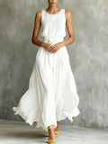 Fiammeta | Women's Sleeveless Belted A-Line White Maxi Dress