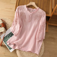 Fiammetta | Women's Button-Front Embroidered Blouse in Pink