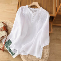 Fiammetta | Women's Button-Front Embroidered Blouse in White