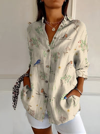 Fidelia | Women's Button-Front with Prints Blouse in Beige