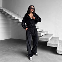 Fidelia | Women's Hooded Fleece Jumpsuit in Black
