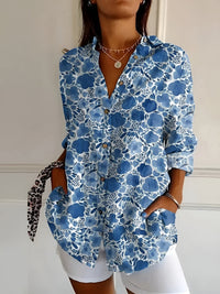 Fidelia | Women's Button-Front with Prints Blouse in Blue