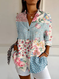 Fidelia | Women's Button-Front with Prints Blouse in Light Blue