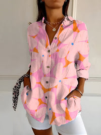 Fidelia | Women's Button-Front with Prints Blouse in Pink
